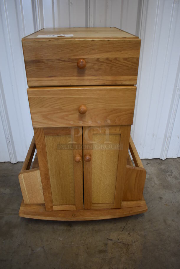 Wood Pattern End Table w/ 2 Drawers, 2 Doors and 2 Magazine Side Racks. 21.5x19x29.5