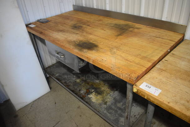 Butcher Block Tabletop w/ Commercial Can Opener Mount, Back Splash and Metal Under Shelf. 60x30x39