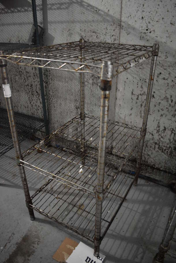 Chrome Finish 3 Tier Wire Shelving Unit. BUYER MUST DISMANTLE. PCI CANNOT DISMANTLE FOR SHIPPING. PLEASE CONSIDER FREIGHT CHARGES. 24x18x36. (kitchen) - Image 2 of 3
