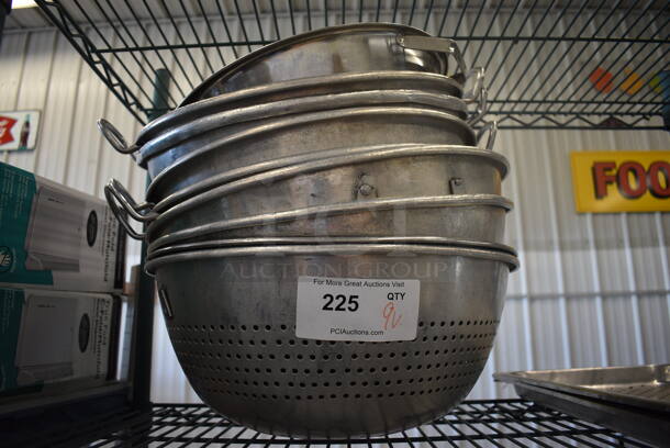 9 Various Metal Colanders. Includes 15x15x6. 9 Times Your Bid!
