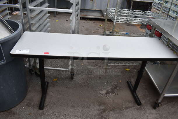 Gray Table on 2 Metal Table Bases. 60x18x29