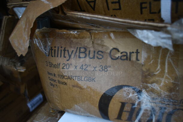3 BRAND NEW SCRATCH AND DENT! Items Including Choice 109CARTBLGBK Black Utility / Bussing Cart with Three Shelves - 42" x 20", Regency 600PR20316K 20 Pan End Load Stainless Steel Bun / Sheet Pan Rack - Unassembled, 2500 Standard Utililty Cart. 3 Times Your Bid! May Be Missing Pieces.  - Image 3 of 5