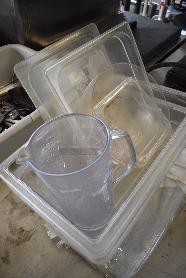 ALL ONE MONEY! Lot of Various Items Including Poly Bins, Poly Pitcher and Clear Pan Rack Cover - Image 3 of 4