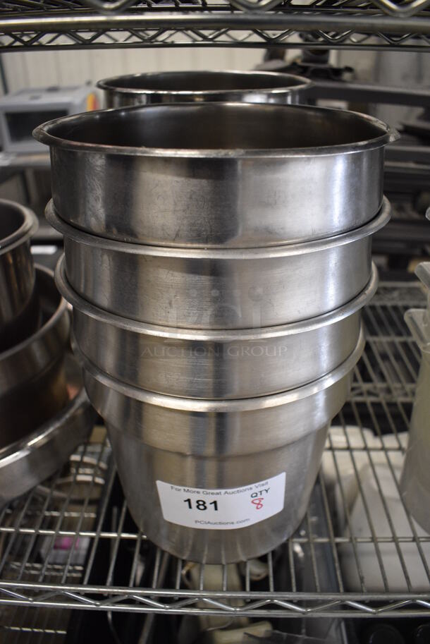 8 Stainless Steel Cylindrical Bins. 9.5x9.5x8. 8 Times Your Bid!