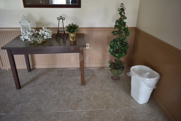 ALL ONE MONEY! ROOM LOT of Various Items Including Fake Plants, Table and Mirror. BUYER MUST REMOVE. (front hallway) - Image 2 of 11