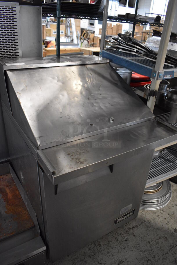Migali Model C-SP27-12BT Stainless Steel Commercial Sandwich Salad Prep Table Bain Marie Mega Top w/ Various Drop In Bins on Commercial Casters. 115 Volts, 1 Phase. 28x34x45. Tested and Working!