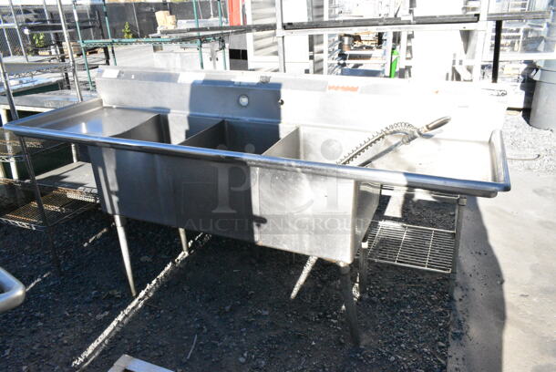 Stainless Steel Commercial 3 Bay Sink w/ Dual Drain Boards. Bays 16x21x14. Drain Board 16x22 - Image 1 of 7