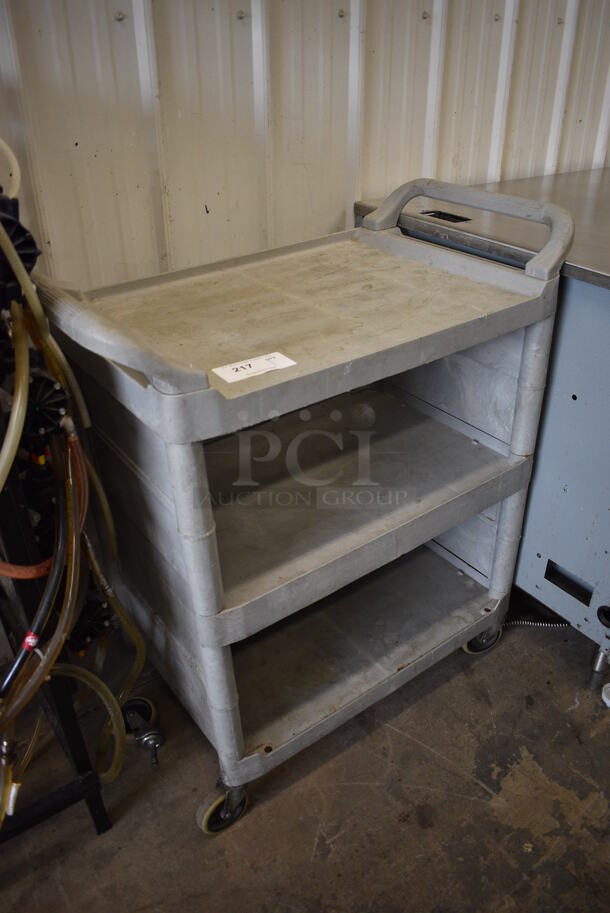 Gray Poly 3 Tier Cart w/ 2 Push Handles on Commercial Casters. 33x18.5x38 - Image 2 of 3