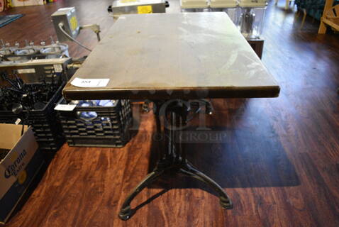 Wood Pattern Table on 2 Metal Table Legs. 36x24x24. (lounge)