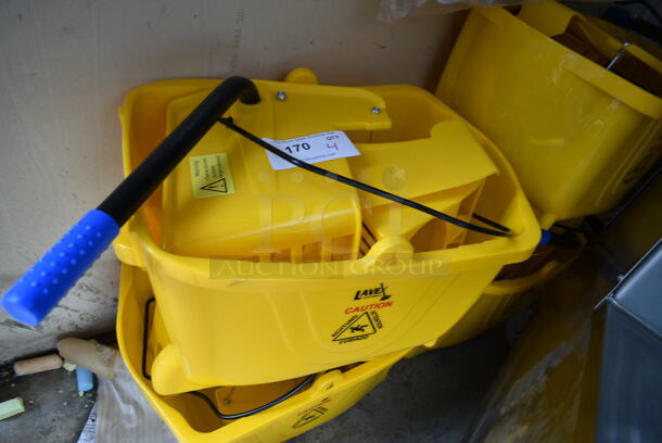 4 BRAND NEW SCRATCH AND DENT! Lavex Yellow Poly Mop Bucket w/ Wringing Attachment. 4 Times Your Bid! - Image 3 of 4