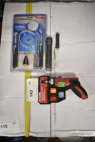 4 BRAND NEW! Items; Jobsmart Magnetic Tool Set, Autocraft Auto Loading Ratchet Screwdriver, Gerber Tempo OT-250L Unit. 4 Times Your Bid!