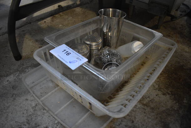 ALL ONE MONEY! Lot of Various Items Including Dish Dryer, Poly Half Size Bin, Seasoning Shakers and Metal Mixing Cup! - Image 2 of 3