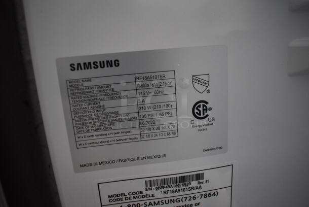 BRAND NEW SCRATCH AND DENT! Samsung RF18A5101SR Stainless Steel French Style Cooler Freezer Combo. 115 Volts, 1 Phase. 32x28x70. Tested and Working! - Image 3 of 7