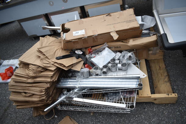 6 BRAND NEW SCRATCH AND DENT! Items Including Chrome Finish Wire Shelves, Metal Legs, Brown Paper Bags, 164TCB3048D Connector Bars, 600CBWT3096 Regency Cross Brace for 30" x 96" Work Tables and Table Base Columns. 6 Times Your Bid! - Image 2 of 8