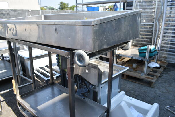 Stainless Steel Ice Buffet Merchandiser on Metal 2 Tier Cart w/ Commercial Casters.  - Image 4 of 6