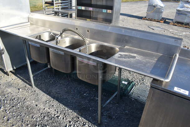 Eagle Stainless Steel Commercial 3 Bay Sink w/ Dual Drain Boards, Faucet, Handles and Spray Nozzle Attachment. 102x27x45. Bays 16x19x13. Drain Boards 22x22.5 - Image 2 of 7