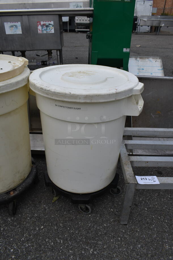 4 White Poly Trash Cans w/ Lids on Dollies. 4 Times Your Bid! - Image 3 of 7
