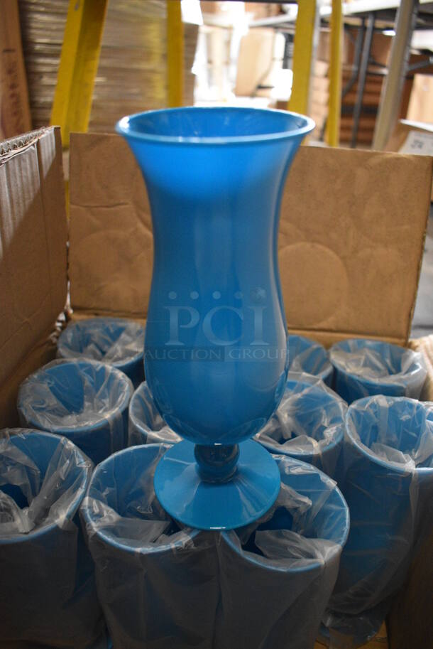 ALL ONE MONEY! Lot of 13 Blue Poly Hurricane Beverage Glasses! 3x3x8