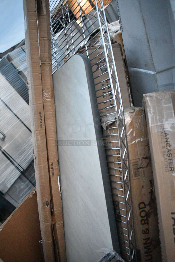 PALLET LOT of 20 BRAND NEW Items Including 2 Box 600PR1820Z Regency 20 Pan End Load Nesting Bun / Sheet Pan Rack - Unassembled, 460BB18X Regency Wall Mounting Bracket for Black Epoxy Wire Shelving, 2 Box 5583888, 3 Box 164TCOLRD437 Lancaster Table & Seating 37 1/2" x 4" Bar Height Table Base Column and Rod, 600WT30X30SS Regency 30" x 30" 16-Gauge 304 Stainless Steel Commercial Open Base Work Table, 600TS3036S Regency 30" x 36" 16-Gauge 304 Stainless Steel Commercial Work Table with Undershelf, 600TS1860S Regency 18" x 60" 16-Gauge 304 Stainless Steel Commercial Work Table with Undershelf. 20 Times Your Bid! - Image 7 of 10