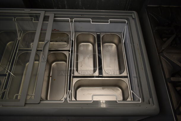 BRAND NEW SCRATCH AND DENT! HB-14HCD Metal Commercial Chest Freezer Merchandiser w/ Poly Basket and Stainless Steel Drop In Bins on Commercial Casters. 115 Volts, 1 Phase. Tested and Working! - Image 4 of 6