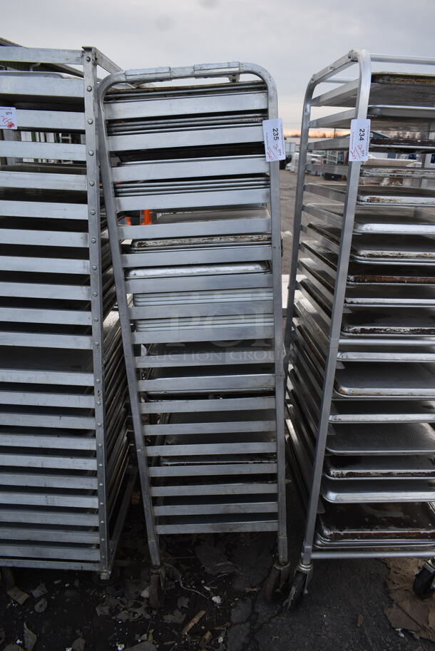 Metal Commercial Pan Transport Rack w/ 36 Metal Baking Pans on Commercial Casters. 