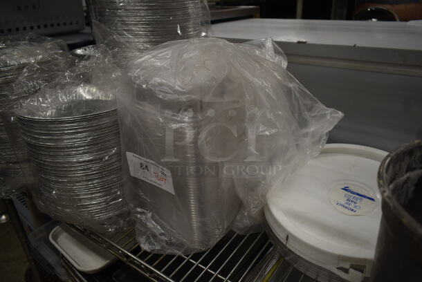 ALL ONE MONEY! Tier Lot of Various Items Including Disposable Aluminum Round Pans and Stainless Steel Cylindrical Bin.  - Image 3 of 4