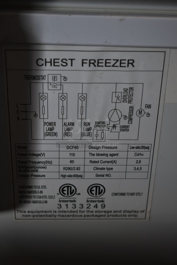 Diamond DCF60 Metal Chest Freezer. 115 Volts, 1 Phase. Tested and Working! - Image 4 of 4