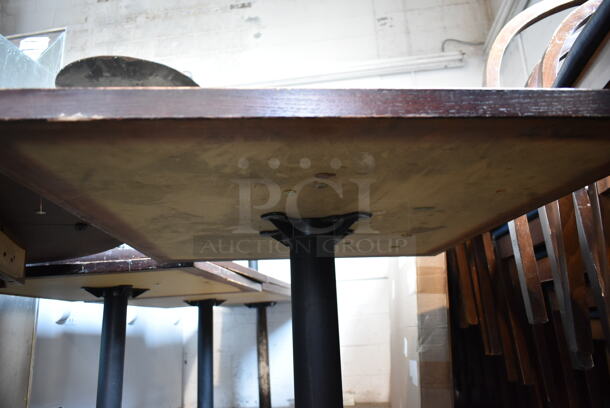 8 Wood Pattern Dining Height Tables on Black Metal Table Base; 1 Round and 7 Rectangular. 8 Times Your Bid! - Image 3 of 8