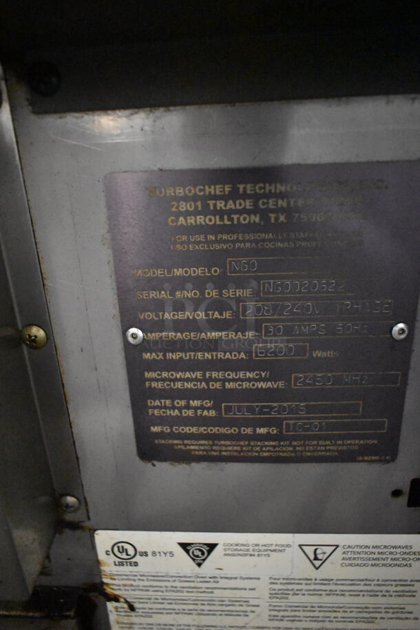 2016 Turbochef NGO Metal Commercial Countertop Electric Powered Rapid Cook Oven. 208/240 Volts, 1 Phase.  - Image 5 of 5