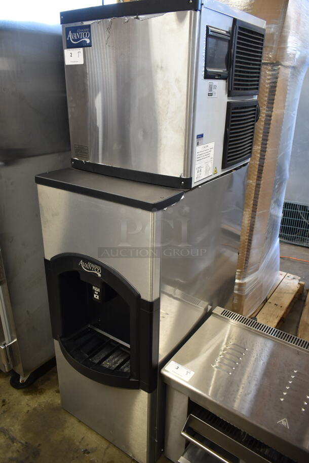 BRAND NEW SCRATCH AND DENT! Avantco 194MCF322A Stainless Steel Commercial Ice Head on Avantco 194HBN12022 Stainless Steel Commercial Hotel Ice Dispenser 120 lb. Capacity. 115 Volts, 1 Phase.  - Image 3 of 12