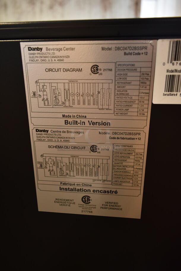BRAND NEW SCRATCH AND DENT! Danby DBC047D2BSSPR Silhouette 24” 4.7 cubic foot French Door Beverage Center Merchandiser. 115 Volts, 1 Phase. Tested and Working! - Image 7 of 7