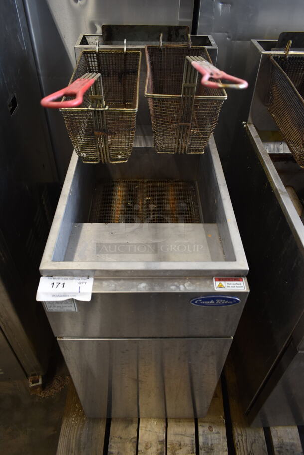 Cook Rite ATFS-40 Stainless Steel Commercial Floor Style Natural Gas Powered Deep Fat Fryer w/ 2 Metal Fry Baskets. 102,000 BTU. - Image 1 of 7