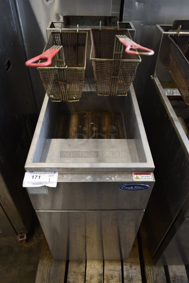 Cook Rite ATFS-40 Stainless Steel Commercial Floor Style Natural Gas Powered Deep Fat Fryer w/ 2 Metal Fry Baskets. 102,000 BTU. - Item #1074735