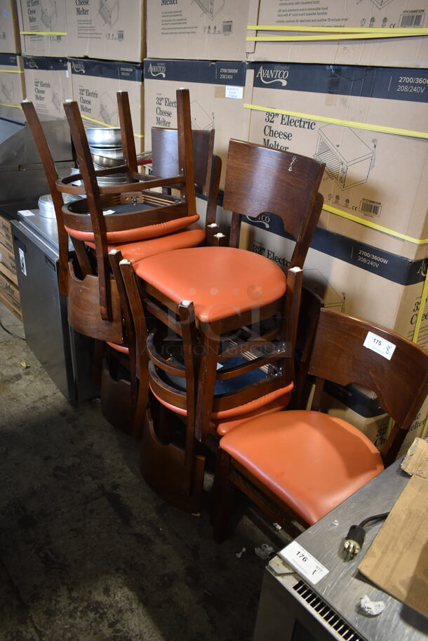 8 Wooden Dining Height Chair w/ Orange Seat Cushion. 8 Times Your Bid! - Image 1 of 3