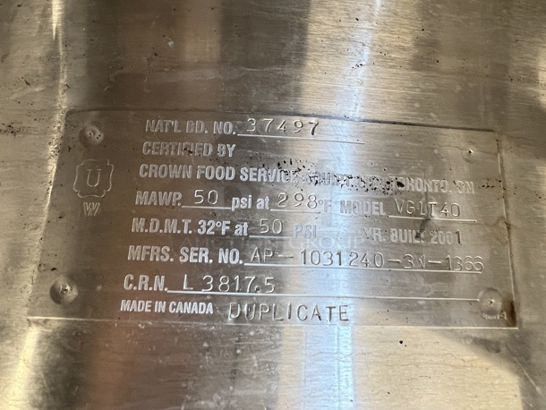 Vulcan-Hart VGLT40 Stainless Steel Commercial Natural Gas Powered Floor Style 40 Gallon Steam Kettle. 56x46x42 - Image 10 of 10