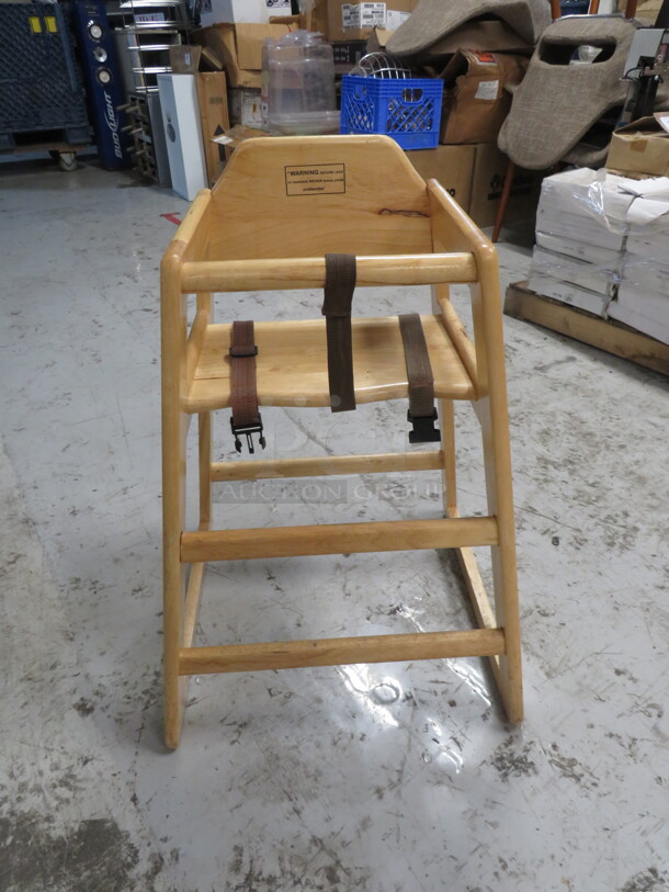 One Wooden High Chair With Safety Straps. - Image 1 of 1