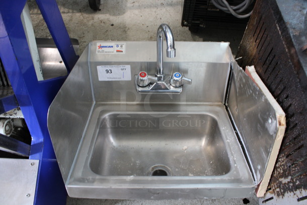 Omcan Stainless Steel Commercial Single Bay Sink w/ Faucet, Handles and Side Splash Guards. 17x16x20