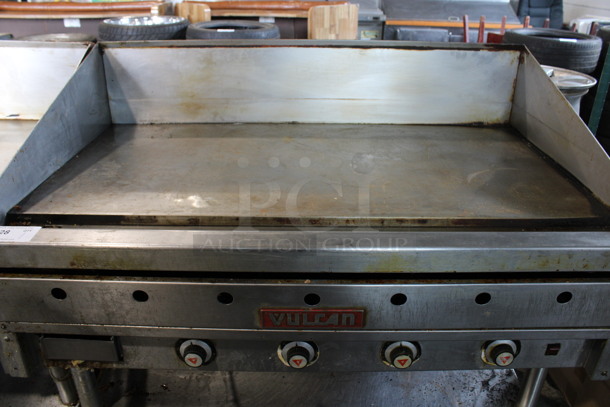 Vulcan Stainless Steel Commercial Natural Gas Powered Flat Top Griddle w/ Metal Under Shelf on Commercial Casters. 48x30x46 - Image 2 of 5