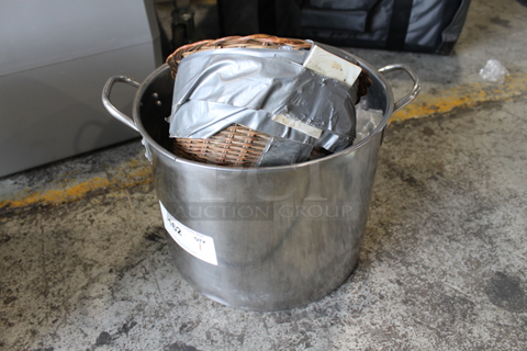 ALL ONE MONEY! Lot of Various Items Including Basket in Metal Stock Pot