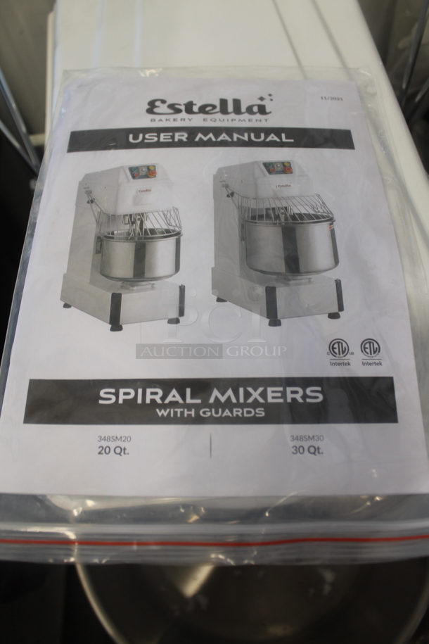 BRAND NEW SCRATCH AND DENT! Estella 348SM30 Metal Commercial 30 Quart Spiral Dough Mixer w/ Stainless Steel Mixing Bowl, Bowl Guard and Dough Hook Attachment. 120 Volts, 1 Phase. Tested and Working! - Image 7 of 8
