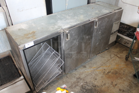 Glastender BB84-R6-SN(LRR) Stainless Steel Commercial 3 Door Back Bar Cooler. Missing 1 Door. 115 Volts, 1 Phase. Tested and Working!