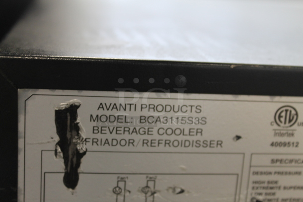 BRAND NEW SCRATCH AND DENT! Avanti BCA3115S3S Stainless Steel Commercial Beverage Center Cooler Merchandiser. 72 Can Capacity. 115 Volts, 1 Phase. Tested and Working! - Image 6 of 7