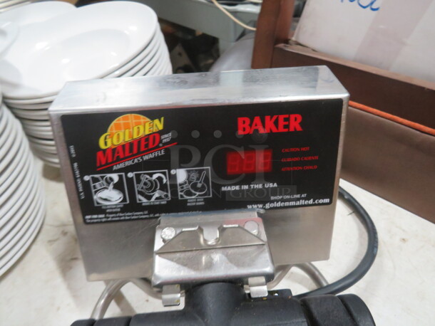 One Golden Malted Waffle Maker. Model# RT-P. 120 Volt.  - Image 2 of 3