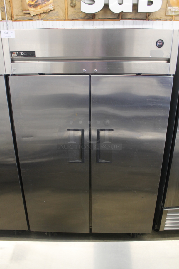 2015 True TG2R-2S ENERGY STAR Stainless Steel Commercial 2 Door Reach In Cooler w/ Poly Coated Racks on Commercial Casters. 115 Volts, 1 Phase. Tested and Working! - Image 1 of 6