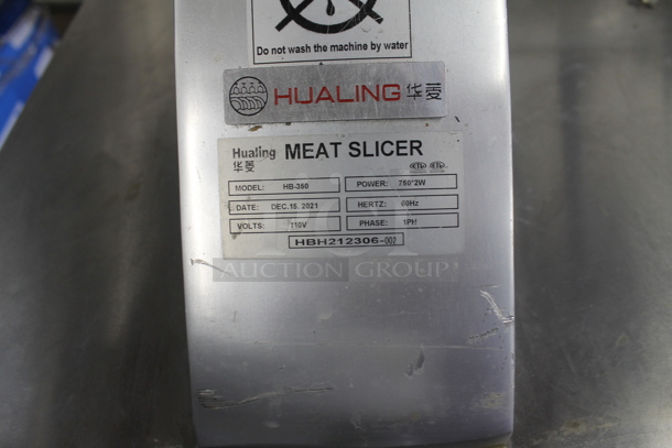 2021 Hualing HB-350 Stainless Steel Commercial Floor Style Heavy Duty Slicer. 110 Volts, 1 Phase. Tested and Powers On But Parts Do Not Move - Image 5 of 6