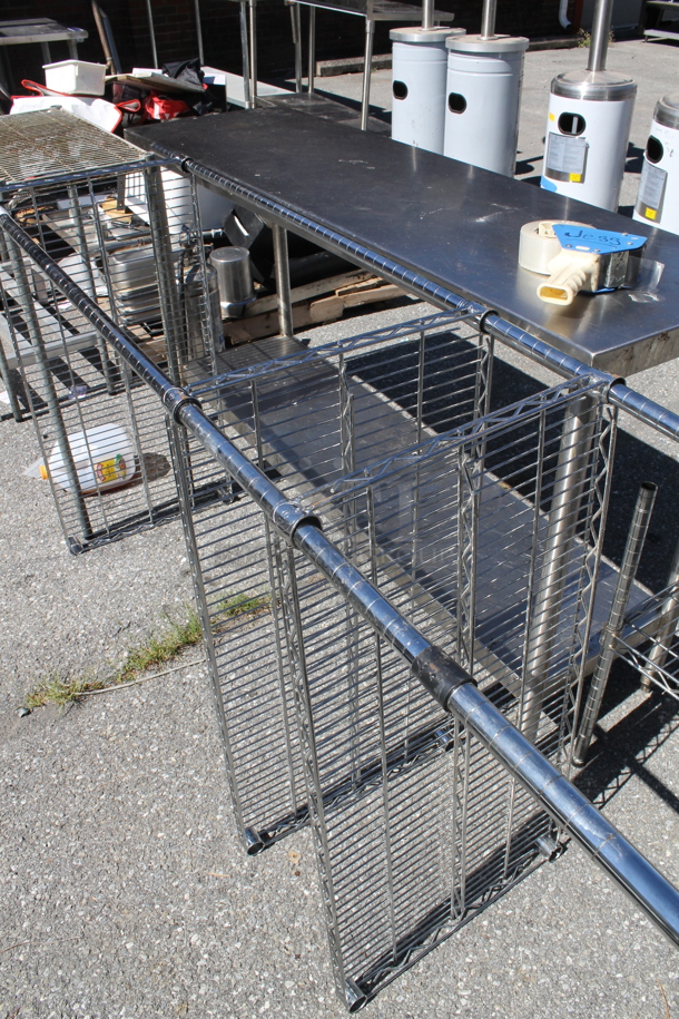 Chrome Finish 3 Tier Wire Shelving Unit. Missing 2 Poles. BUYER MUST DISMANTLE. PCI CANNOT DISMANTLE FOR SHIPPING. PLEASE CONSIDER FREIGHT CHARGES. - Image 2 of 2