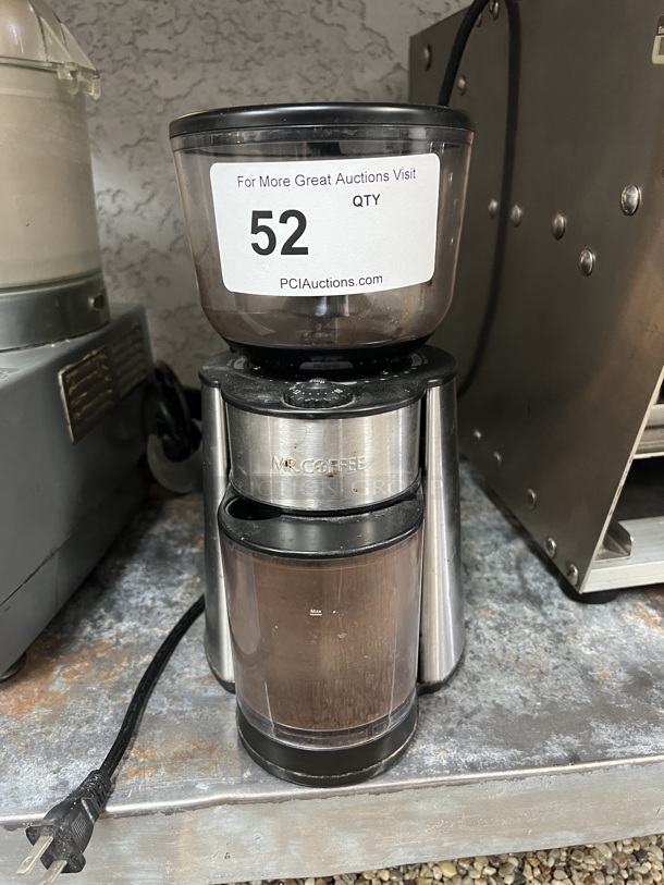 Mr. Coffee Automatic Burr Mill Coffee Grinder with 18 Custom Grinders, Silver Tested and Working!