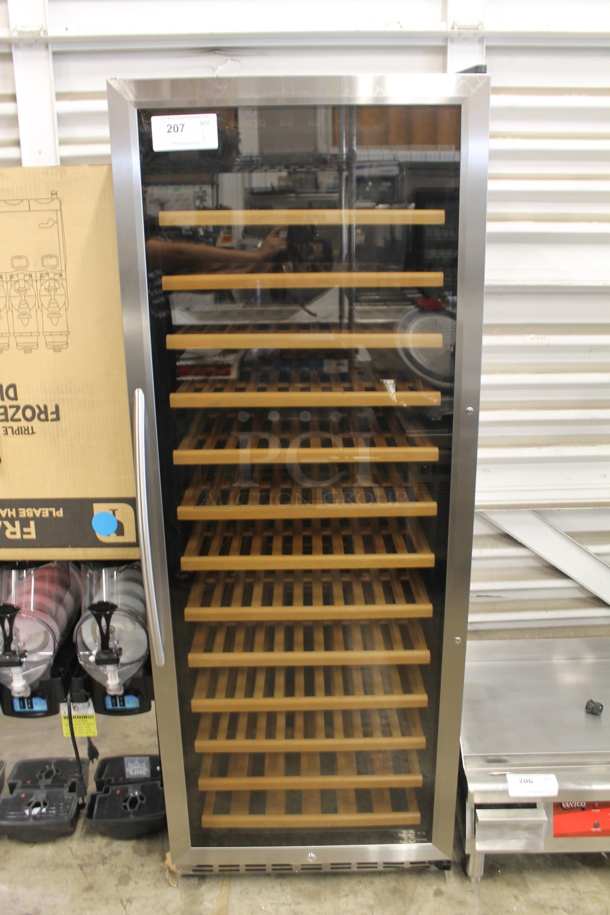 BRAND NEW SCRATCH AND DENT! Eurodib USF-128S Commercial Stainless Steel Single Glass Door Wine Display Cooler With Wood Shelves. 110-120V. Tested And Working! 