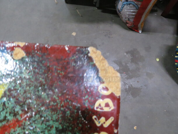 One 30X30X30 Abstract Painted  Table Top On A Pedestal Base. Chipped Corner See Pic. - Image 2 of 3
