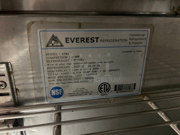 Everest Refrigeration EPR2 47.5 Inch Two Section Side Mount Sandwich Prep Table 9 Cubic Feet 115 Volt NSF  - Image 9 of 9